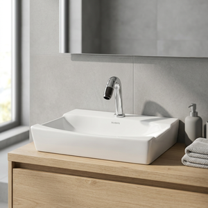Lavabo de salle de bain moderne en céramique ivoire, petit, carré ou rectangulaire, à poser, en porcelaine, pour hôpital - Product Image 1