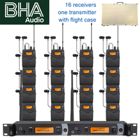 Système de monitoring intra-auriculaire sans fil UHF BHA IEM2050 avec 16 récepteurs bodypack pour la scène, les performances en direct et le monitoring en studio (OEM)