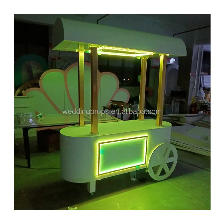 Hete Verkoop Moderne Snoepwagen Feestwagen Op Wielen Voor Verjaardagen En Bruiloften Led Verlichting Zoete Trolley