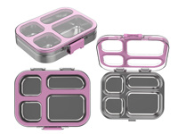Boîte à lunch et tiffin écologique sans BPA, résistante aux fuites, 4 compartiments, compatible lave-vaisselle, compatible micro-ondes, réutilisable, en plastique pour enfants