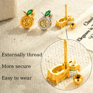 Hengsen Boucle d'oreille à visser en acier inoxydable multicolore avec zircons cubiques en forme de fruits pour <span class=keywords><strong>piercing</strong></span> de cartilage, conque, tragus, hélix pour femme - Product Image 4