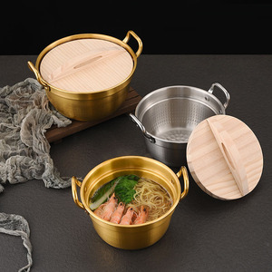 Olla de Ramen Coreana de acero inoxidable para el hogar con doble ASA, olla de sopa dorada/plateada, olla de leche duradera <span class=keywords><strong>a</strong></span> prueba de herrumbre para restaurante - Product Image 1