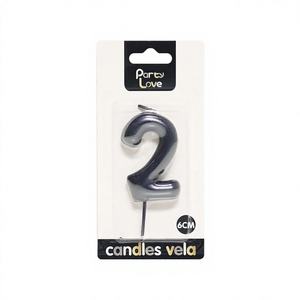 Vela de Cumpleaños Número 2 Negra para Fiesta, 6 cm de Largo - Product Image 1