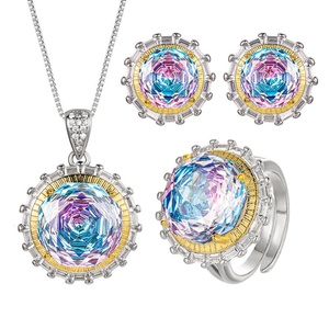 Fashion Jewelry Eco-friendly Copper 14-10mm Mixed Design Blue Zircon Flower Pendant <b>Earrings</b> Jewelry Set - Product Image 1