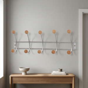 Gancho de perchero montado en la pared de diseño moderno, muebles para el hogar, uso en la sala de estar, alambre cromado, Natural gancho de madera, hecho en Taiwán - Product Image 3
