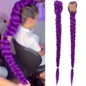 Peluca trenzada morada Rumi, cola de caballo de 66cm, 140g, fibra Kanekalon, pelo sintético resistente al calor para cosplay y uso diario - Product Image 3