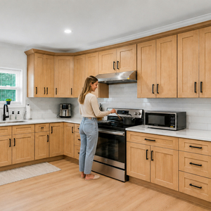 Meubles de cuisine modulaires RTA en gros, modernes, en chêne blanc, avec structure en contreplaqué, garantie de plus de 5 ans, directement de l'usine, pour entrepreneurs en remise à neuf - Product Image 1