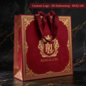 Custom Heavyweight Paper Bag 3D CNC Embossed <strong>Gold</strong> Foil Royal Crest Shopping Bag for VIP Event Boutique Gift - Product Image 3