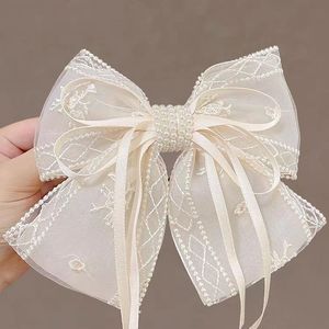 Pinza de pelo de encaje para vacaciones de verano, pasadores de pelo con nudo de lazo blanco y negro para mujer, horquilla elegante con lazo de malla - Product Image 1
