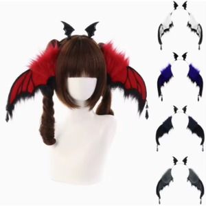 Serre-tête pour femme pour fête d'Halloween, accessoire de cheveux avec ailes de chauve-souris et plumes, noir, rouge, bleu, gris - Product Image 1