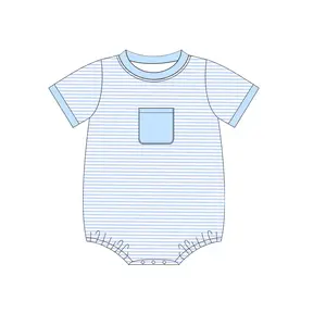 Boyis Summer Wholesale Children Blue Stripes Clothes Short Sleeve Sets Baby T Shirt Boys Clothing Set