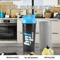 Portable 700ml noir sans BPA recyclé Gym gobelet entraînement sport bouteille pour protéine Shaker eau potable directe qui coule