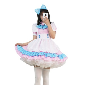 Lolita Maid Dress Pink Blue Ruffle Skirt With Big Bow Cosplay Costume For Anime Role Play Women Plus Size - Product Image 5
