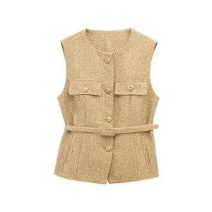 Chaleco de Punto Casual de Primavera para Mujer, Transpirable, con Cinturón de Moda y Cuentas, Chaleco sin Mangas, Top Chic - Product Image 6