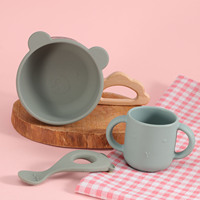 Vaisselle en silicone pour bébé pour enfants en gros ensemble d'alimentation sans BPA de qualité alimentaire comprend un napperon bavoir tasse cuillère dîner