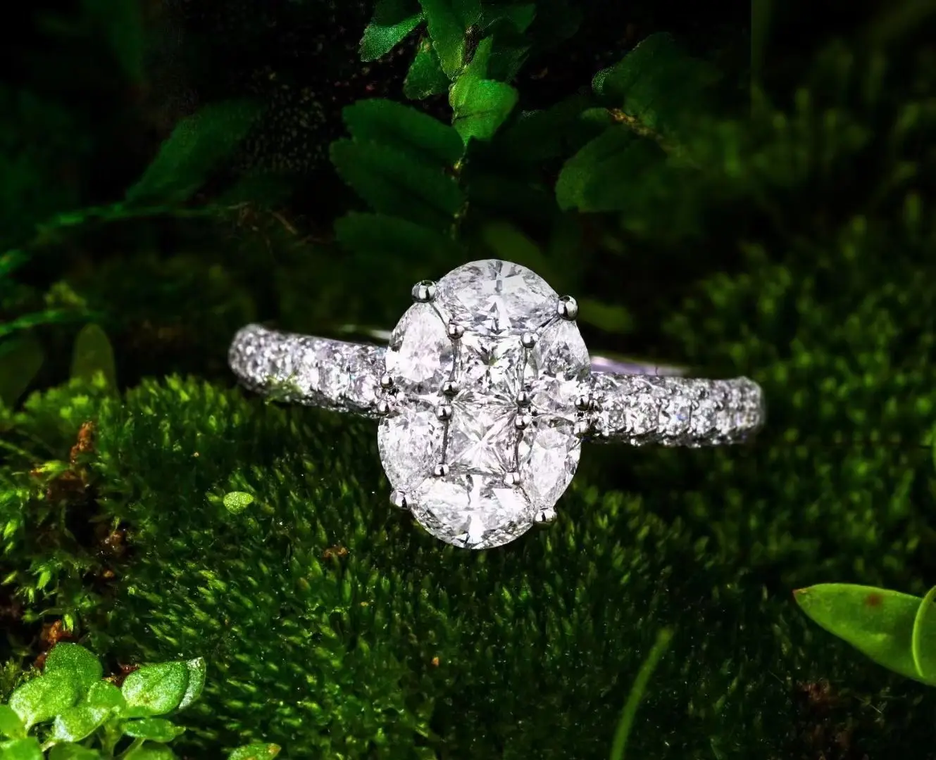 H & F vvs1 Natur diamant Gelbgold 18 Karat Ring Princess Pear Marquise Cut 1,28 Karat Clustered Oval Shape Trau ringe