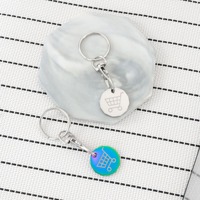 Porte-clés léger en métal avec logo personnalisé, style dessin animé, pour chariot de supermarché, avec mousqueton en fer