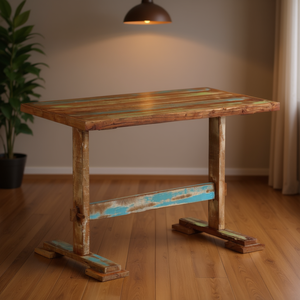 Multicolor <b>Solid</b> Reclaimed <b>Wood</b> Dining <b>Table</b> Rustic Rectangle 4 Seater Home Furniture - Product Image 2