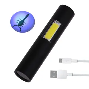 Aluminium Ultraviolet Blacklight Torch USB Charge Black Light 365/395nm UV Flashlight for Dog Urine Pet Stains Bed Bug