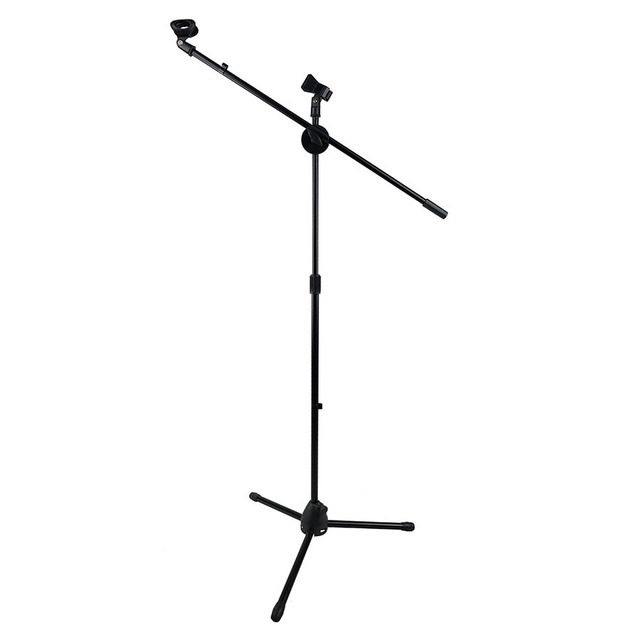 80-180 cm Ground Support Adjustable Height Double Clip Microphone Floor-standing Tripod Stand Portable Two Head Lifting Bracket