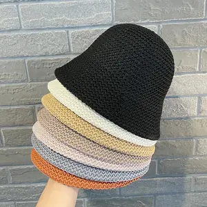 Shangli Solid Knit Emmer Hoed Vrouwen Mode Gehaakte Visser Hoeden Stijlvolle Travel Zon Caps Met Rand