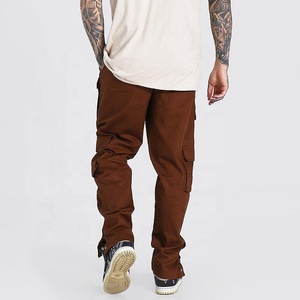 Streetwear Loose Fits Cotton Twill Stacked Pants Men <strong>Popper</strong> Side Cargo Trousers Stack Sweat Pants - Product Image 3