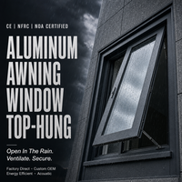 Ventana de Aluminio con Toldo Superior, Certificación NOA CE, Impermeable, Insonorizada, Bajo Consumo, Exterior, OEM, Personalizada, Directo de Fábrica