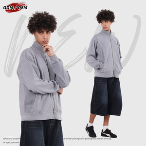 Sudadera de Hombre con Cierre YKK, Cuello Alto, Lavada y Desgastada, con Parches, de Algodón Puro de 430 Gramos, para Otoño - Product Image 3