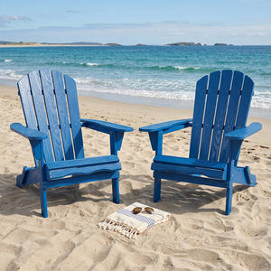 Chaise Adirondack en bois pour l'extérieur, le jardin, la terrasse, chaise longue pliante en bois massif, chaise de plage bleue pour la détente dans la cour - Product Image 1