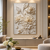 Bouquet de pivoines blanches, peinture à l'huile, vase bleu et or, nature morte, toile texturée, art mural pour salon, hôtel, villa, décoration
