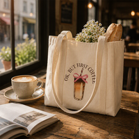 Sac fourre-tout en toile grande capacité avec logo personnalisé, spacieux, avec poignées extensibles jusqu'à la base, conception robuste pour la plage et les marchés