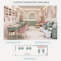 Ensemble de mobilier sur mesure vert sauge pour salon de manucure, vitrine de présentation pour spa de beauté, table de manucure, chaise de pédicure, aménagements de magasin