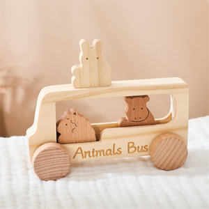 Runwood Wholesale Creative Wooden Car <strong>Toy</strong> for Kids Eco-friendly Early Educational Push Bus Car Cute Animal Cognition Games <strong>Toy</strong> - Product Image 2