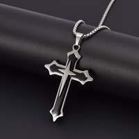 Collier pendentif croix en acier inoxydable pour hommes, chaîne de pull géométrique à trois couches, vente en gros