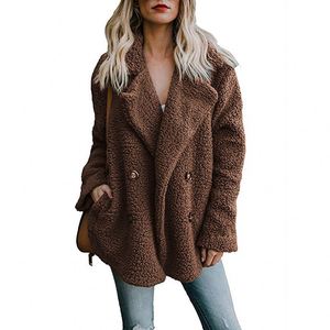 New Fashion Ladies Warm Furry Button risvolto Pocket Jacket cappotto in pile <span class=keywords><strong>di</strong></span> <span class=keywords><strong>pelliccia</strong></span> sintetica cappotto Casual da donna - Product Image 4