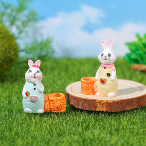 Figuras de conejos en miniatura, adornos de resina para jardín, decoración para exteriores, forma de animal, acabado pintado, independientes - Product Image 2