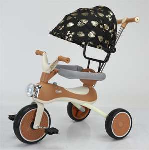 儿童三轮车儿童<span class=keywords><strong>3</strong></span>合1三轮车，带推手和顶篷发光二极管灯，易于骑行的幼儿三轮车 - Product Image 2