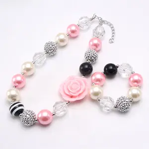 Cute Design Rose Flower Girls Kids Chunky Beads collana bracciali Fashion Bubblegum Jewelry Set per Baby Child Gifts