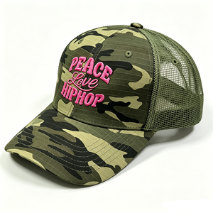 Casquettes Trucker Camouflage en Coton Méché à 6 Panneaux avec Logo Brodé en Relief Personnalisé et Impression Camouflage, Bicolores, Vente en Gros - Product Image 1