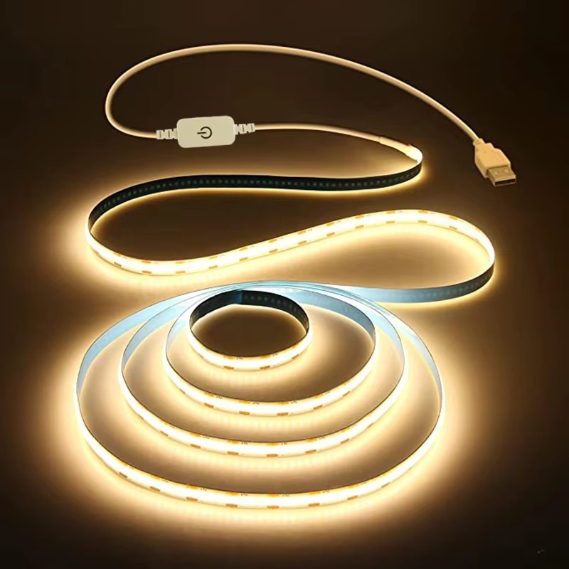 COB LED Strip Light 3000K 5V 320LED/m Ra80 Flexible PVC IP20 USB Powered Dimmable 3-Year Warranty for Garden & Theme Park