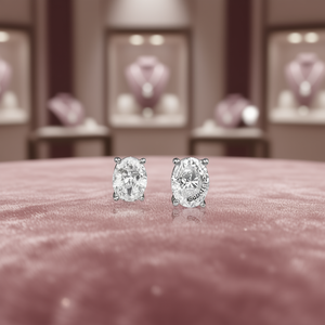 GleamJewel – boucles d'oreilles ovales en diamant, or blanc 14 carats, serti de griffes, bijoux fins classiques pour femmes, E1427 - Product Image 2