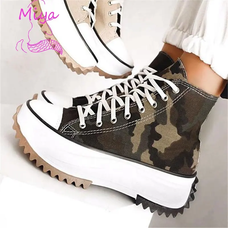 NS-098 Fall New Women Size 43 Chunky Shoes Fashion Platform Canvas Sneakers Women's Casual High Gang Canvas Shoes