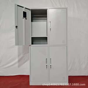 4 Door Metal <b>Locker</b> Cabinet 2 Tier Steel Office <b>Storage</b> Durable Standing Type Rectangle Push Pull Design For Workspace - Product Image 2