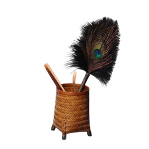 July 7th <b>Bamboo</b> Woven Tea Caddy Round Handmade Standing Tea Storage <b>Container</b> Traditional Office Organizer Pen Holder - Product Image 5