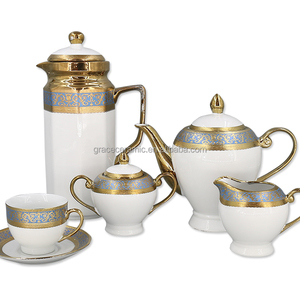 中東市場食器ゴールドボーンチャイナ磁器食器ホワイトゴールド食器セットディナーセット72 pcsラグジュアリー - Product Image 3