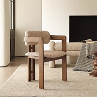 Chaise de salle à manger moderne française avec accoudoirs et dossier en bois d'acajou et tissu, mobilier durable pour la maison, le bureau et la salle de bain