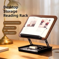 Support de lecture pliable réglable, support ergonomique pour ordinateur portable, support de bureau portable en bois avec base de rangement