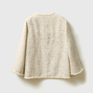 High Quality <strong>White</strong> Vintage Elegant <strong>Tweed</strong> <strong>Jacket</strong> for Office Ladies O-Neck and Wholesome Design Quality Women's Coat - Product Image 2