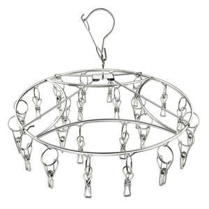 ราวตากผ้าสแตนเลสทรงกลมพร้อมคลิปหนีบสำหรับถุงเท้า ชุดชั้นใน ที่แขวนเสื้อผ้าแบบตะขอ - Product Image 1