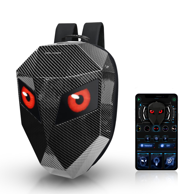 CRELANDER LED Knight Bag Waterproof Hard Shell Motorcycle Motorbike Riding Backpack DIY Display Daypack Eyes LED Backpack